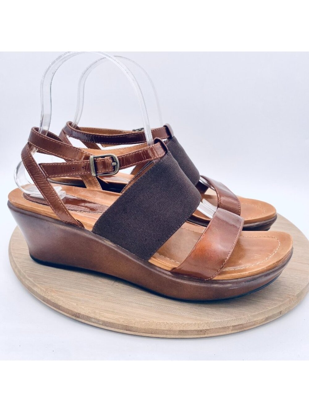 Dansko Sandals Womens 8.5 39 Brown Leather Slingback Addison Wedge Peep